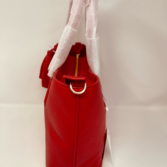 NEW Tory Burch Red Thea Small Convertible Red Pebbled Leather Tote - Picture 5 of 10